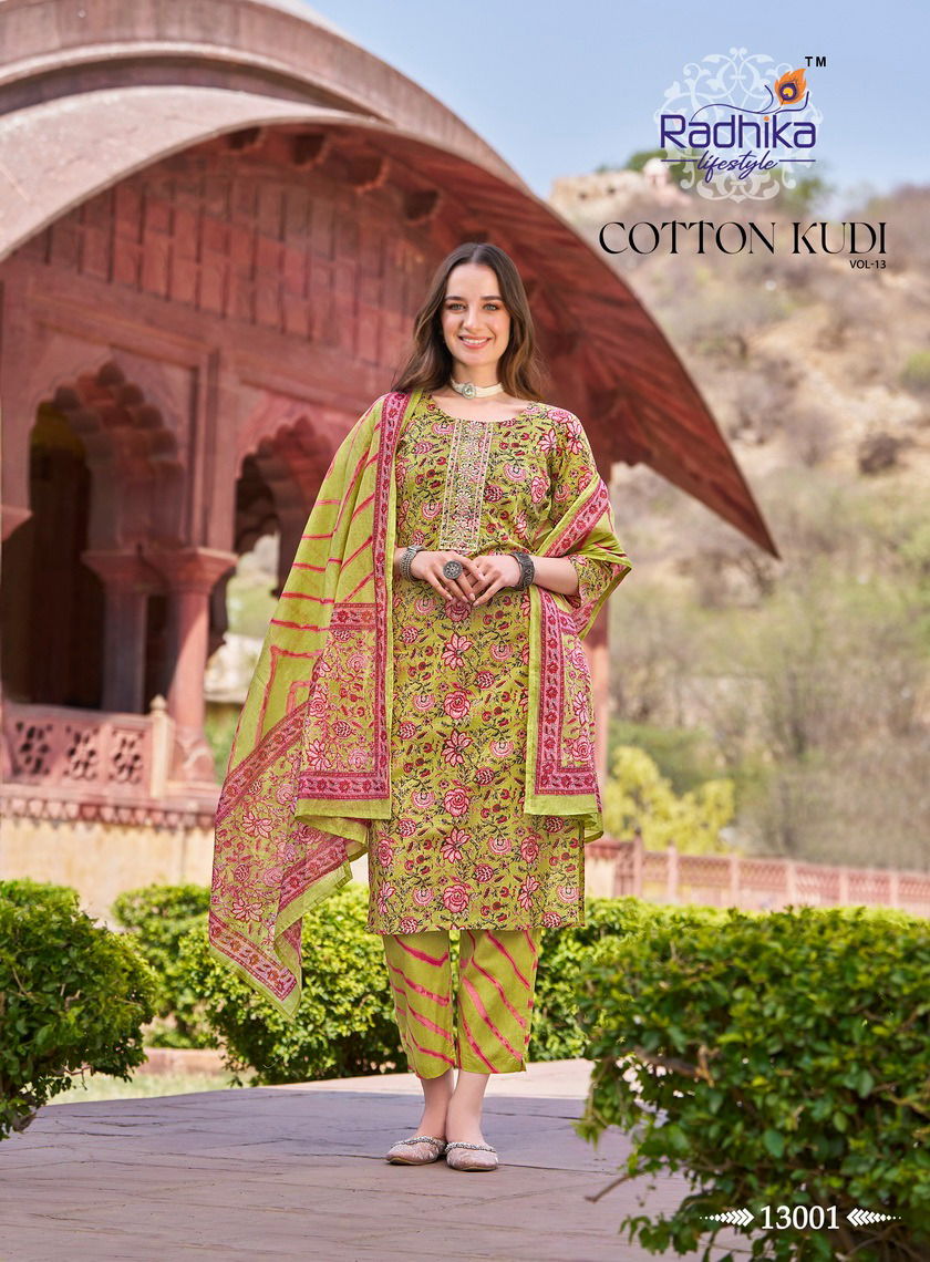 Cotton Kudi Vol 13 By Radhika Cotton Printed Kurti With Bottom Dupatta Wholesale Price In Surat
